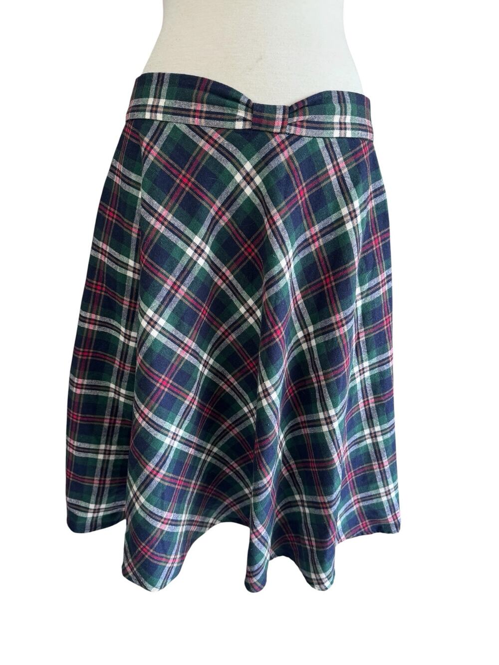 MODCLOTH Tartan Plaid Flannel Midi Skirt with Waist Bow Size XL Lined Pockets